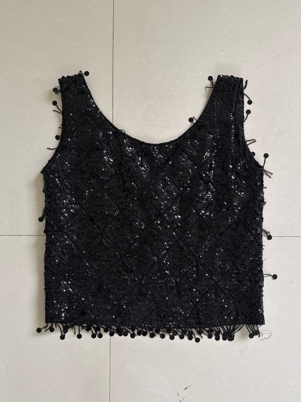 Vintage Cardell 100% Wool Black Sequin and Beaded Tank